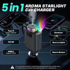 5-in-1 Retractable Car Charger with Air Freshener & Star Light