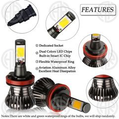 H11 Dual Color LED Bulbs | White & Golden Headlight and Fog Light Upgrade