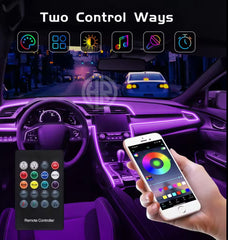 RGB Atmosphere LED Car Interior Lights with Remote & Music Sync App Control 4pcs 12V Strip Light Kit for All Cars