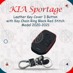 Kia Sportage Leather Key Cover with Keychain Ring Stylish Black Design