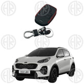 Kia Sportage Leather Key Cover with Keychain Ring Stylish Black Design