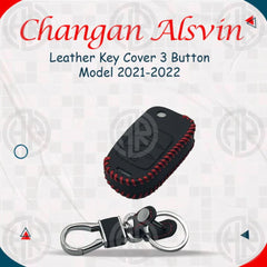 Changan Alsvin Black Leather Key Cover with Keychain Ring Premium Protection
