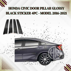 Honda Civic X Glossy Black Door Pillar Stickers Sleek & Stylish Finish