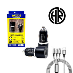 Fast Car Charger Dual USB Port 4.8A with 3-in-1 Cable Compatible with 12V/24V Cars & SUVs