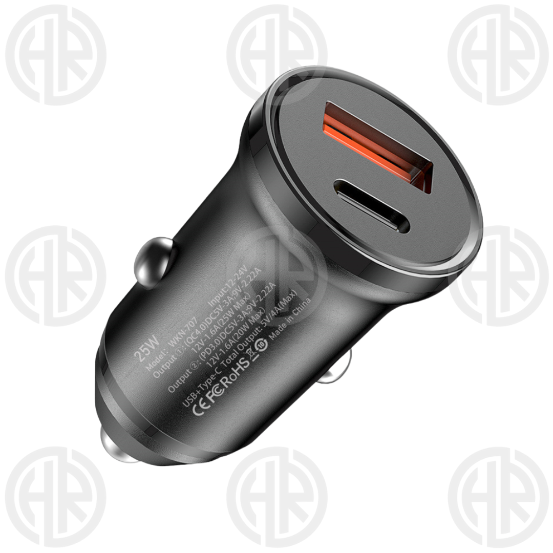 Universal 25W Car Charger Dual Port USB C & USB Power Adapter