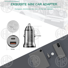 Universal 25W Car Charger Dual Port USB C & USB Power Adapter