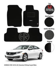 Carpet Floor Mats Black for Honda Civic 2016-2021