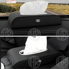 Premium Leather Car Tissue Box with Analog Clock Universal Fit for Car, Home & Office