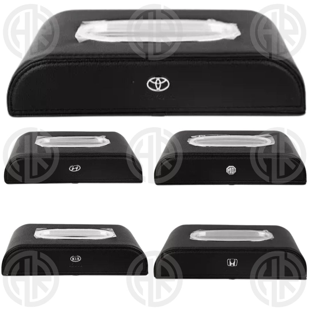 Premium Leather Car Tissue Box with Analog Clock Universal Fit for Car, Home & Office