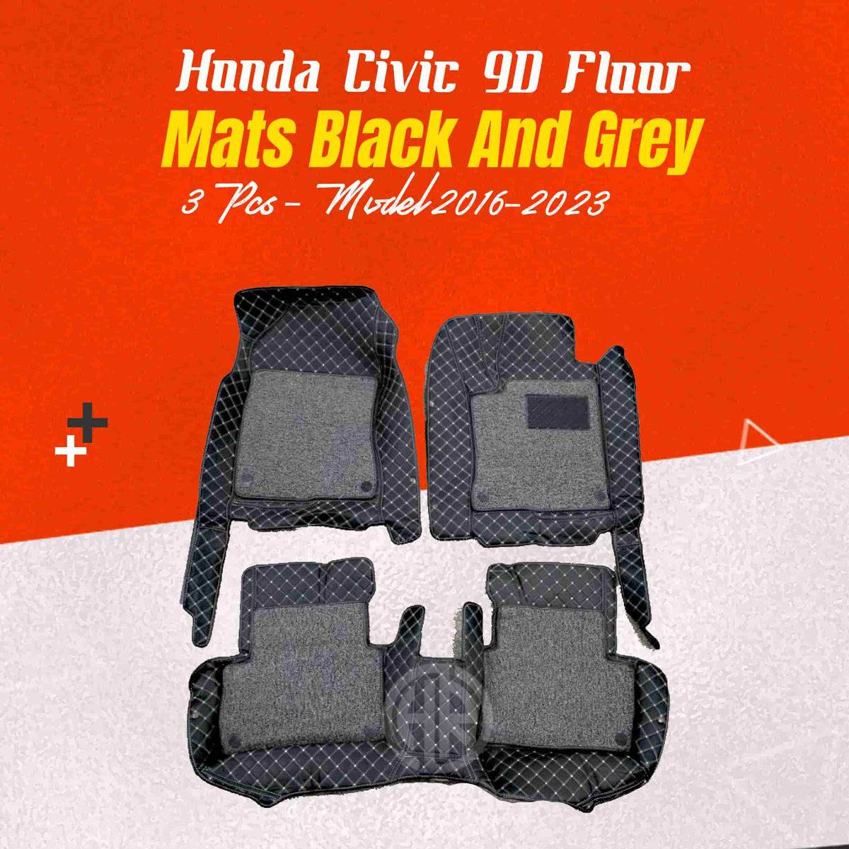 9D Mats Black 3Pcs for Honda Civic X 2016-2021