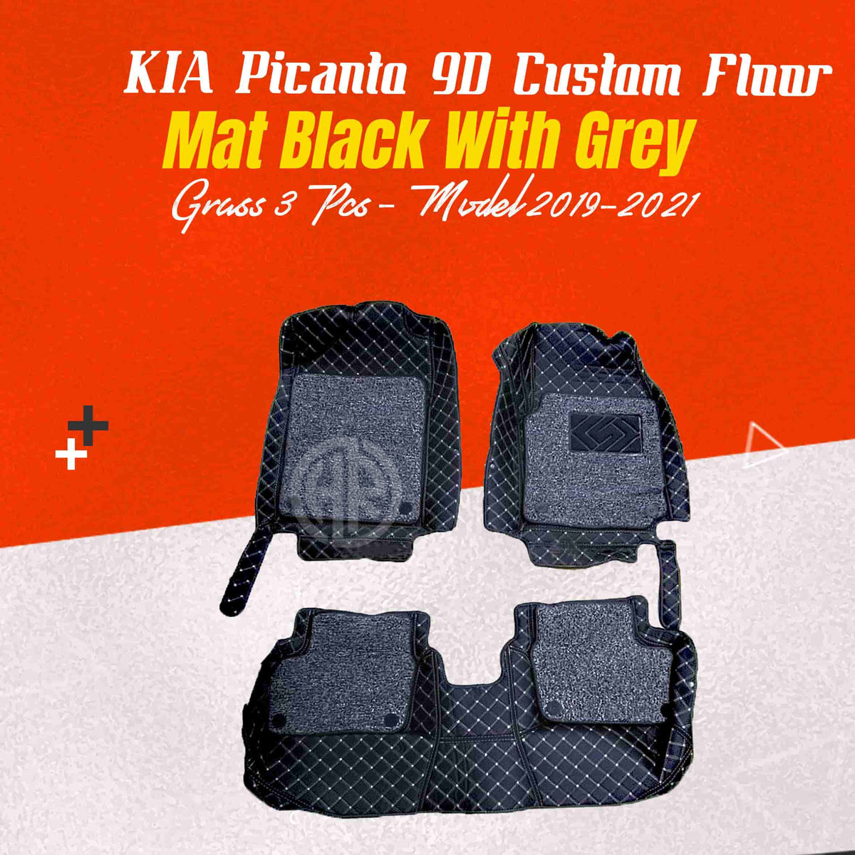 10D Floor Mats Black With Black Grass 3Pcs for KIA PICANTO 2019-2022
