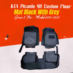 10D Floor Mats Black With Black Grass 3Pcs for KIA PICANTO 2019-2022