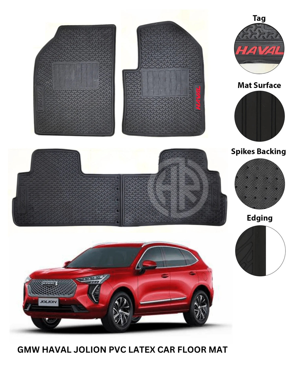PVC Rubber Latex Floor Mats 3 Pcs Black for Haval H6 2021-2024