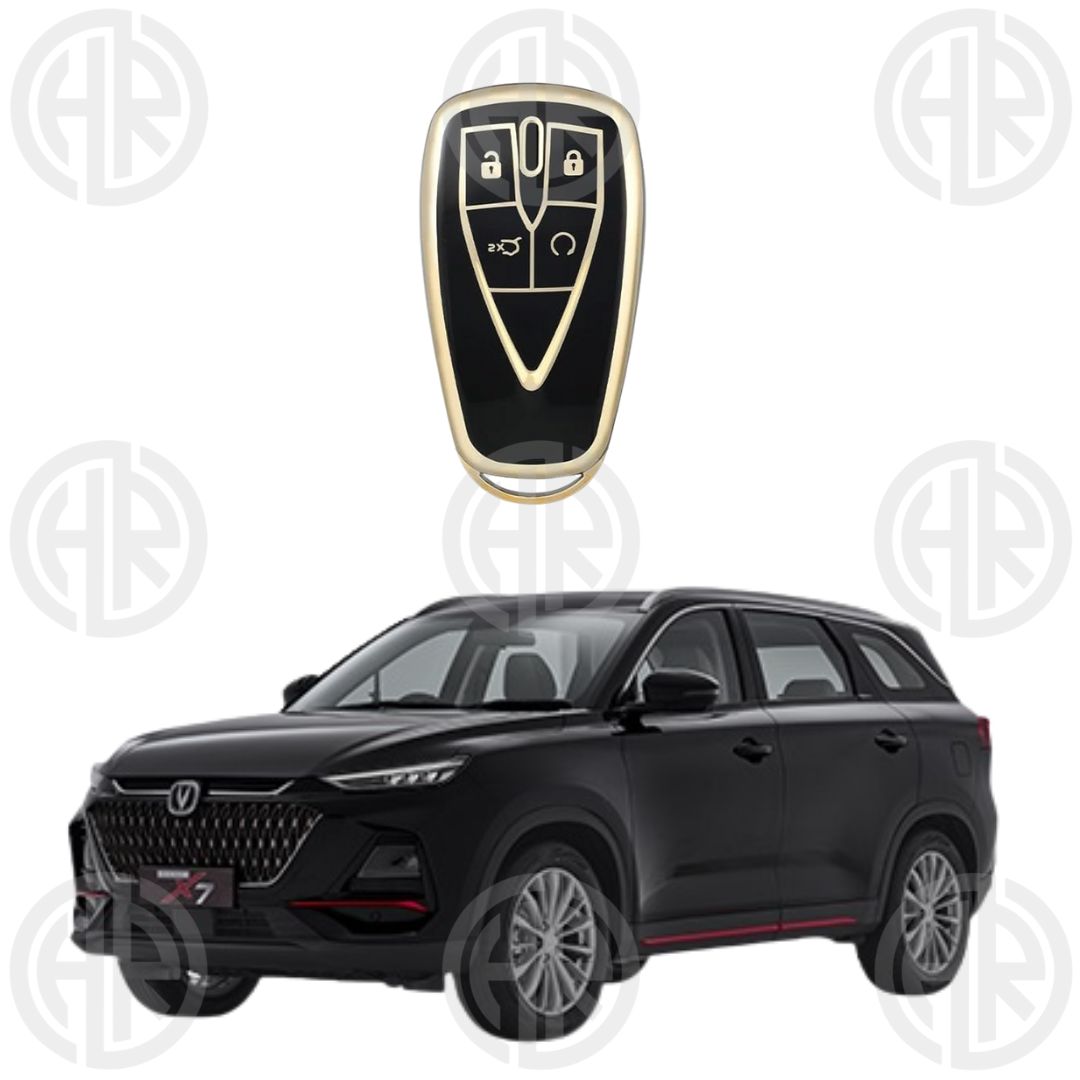 Changan Oshan X7 TPU Key Cover Stylish Grey & Gold Finish