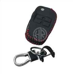 Black Leather Key Cover with Key Chain Ring For KIA Picanto