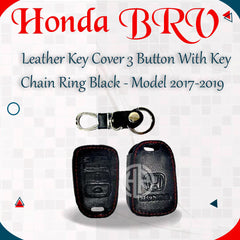 Leather Key Cover with Keychain Ring For Honda City 2022