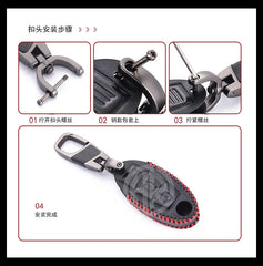 Black Premium Leather Key Cover with Keychain Ring For Nissan Note E Power