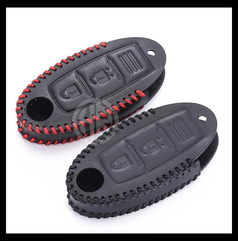 Black Premium Leather Key Cover with Keychain Ring For Nissan Note E Power