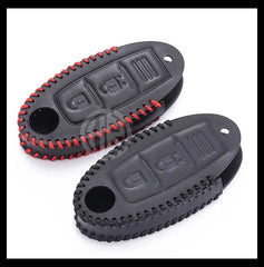 Black Premium Leather Key Cover with Keychain Ring For Nissan Note E Power