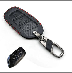 Premium Black Leather Key Cover with Keychain Ring For MG HS