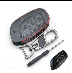 Premium Black Leather Key Cover with Keychain Ring For MG HS