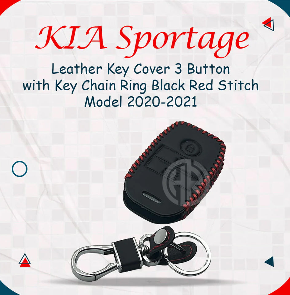 Black Leather Key Cover with Keychain Ring For Kia Sportage
