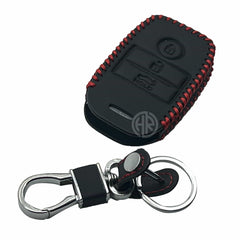 Black Leather Key Cover with Keychain Ring For Kia Sportage