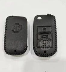 Black Leather Key Cover with Keychain Ring For MG ZS