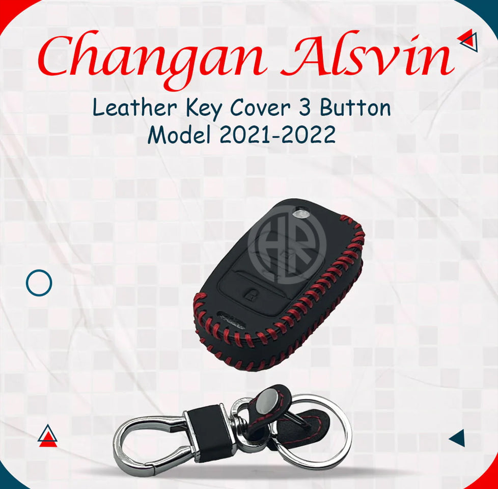 Stylish Black Leather Key Cover with Key Chain Ring For Changan Alsvin