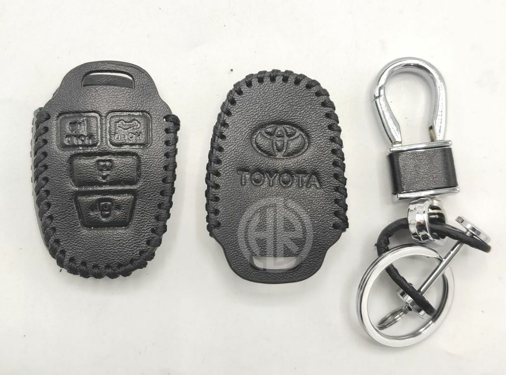 Premium Black Leather Key Cover with Key Chain Ring For Toyota Corolla 15 GLI