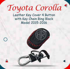 Premium Black Leather Key Cover with Key Chain Ring For Toyota Corolla 15 GLI