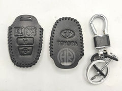 Premium Black Leather Key Cover with Key Chain Ring For Toyota Corolla 15 GLI