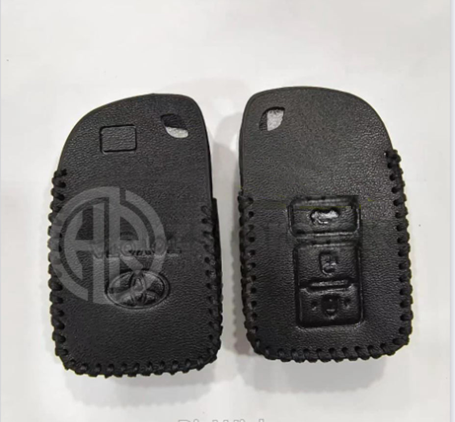 Leather Key Cover with Key Chain Ring Black for Toyota Yaris 1.5