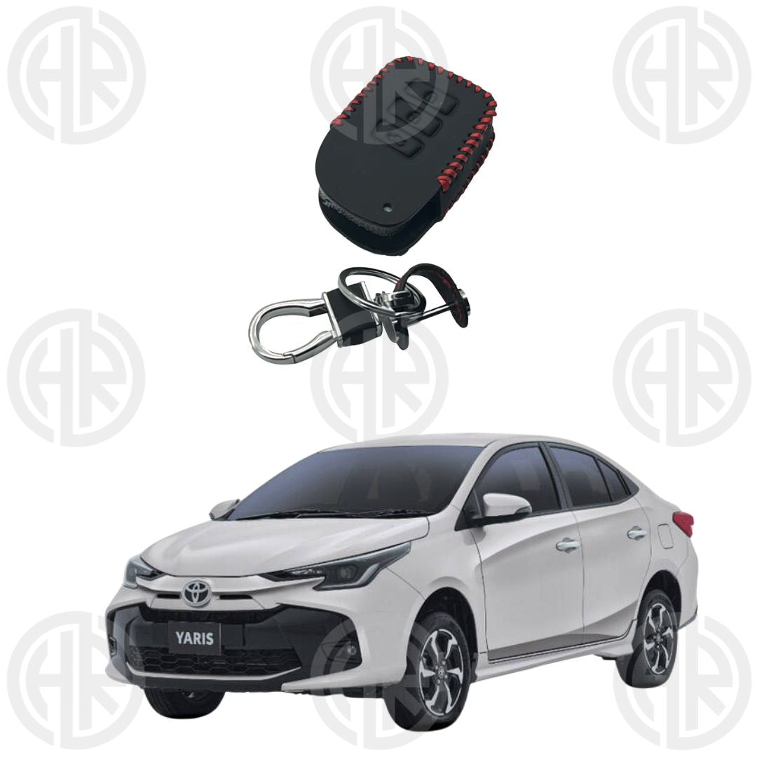 Toyota Yaris 1.5 Black Leather Key Cover & Key Chain Stylish Car Accessory