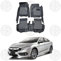 Honda Civic X Luxury 9D Floor Mats 2016-21 Stylish Black 3Pcs Car Mats